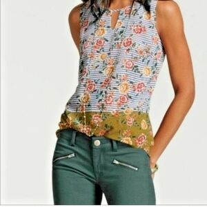 CAbi Penelope Multicolor Striped Floral Striped Sleeveless Top-Size Medium